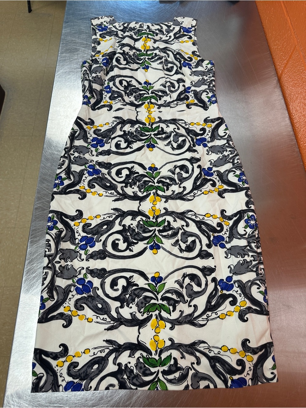 PEONY Off-White Lemon Print Scroll Sheath Dress Size 2 Mediterranean Resort